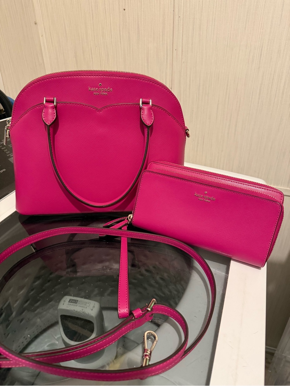 kate spade Bright Pink Saffiano Dome Satchel with Matching Wallet